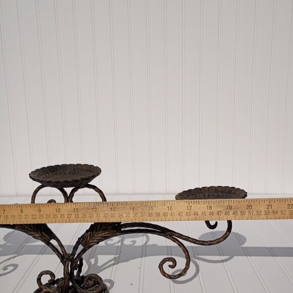 Cast Iron 3 Sconce Candelabra Bronze Gold Leaf Accents Heavy Candle Holder Vtg - Picture 9 of 13